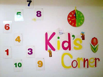 Pared decorada con letras y números de colores